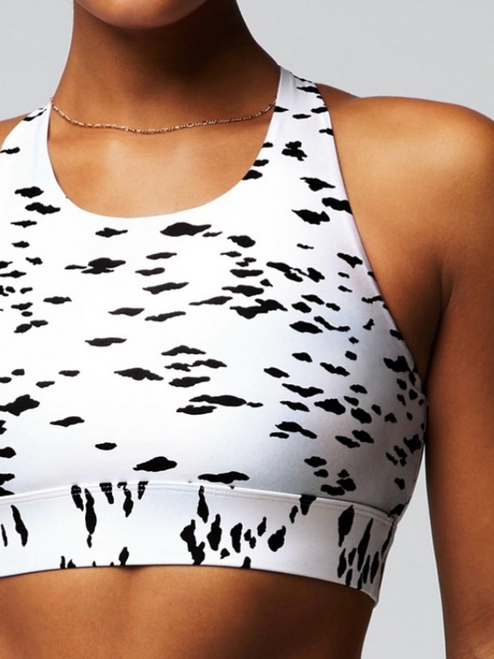Fabletics White and Black High-Neck Printed Sports Bra